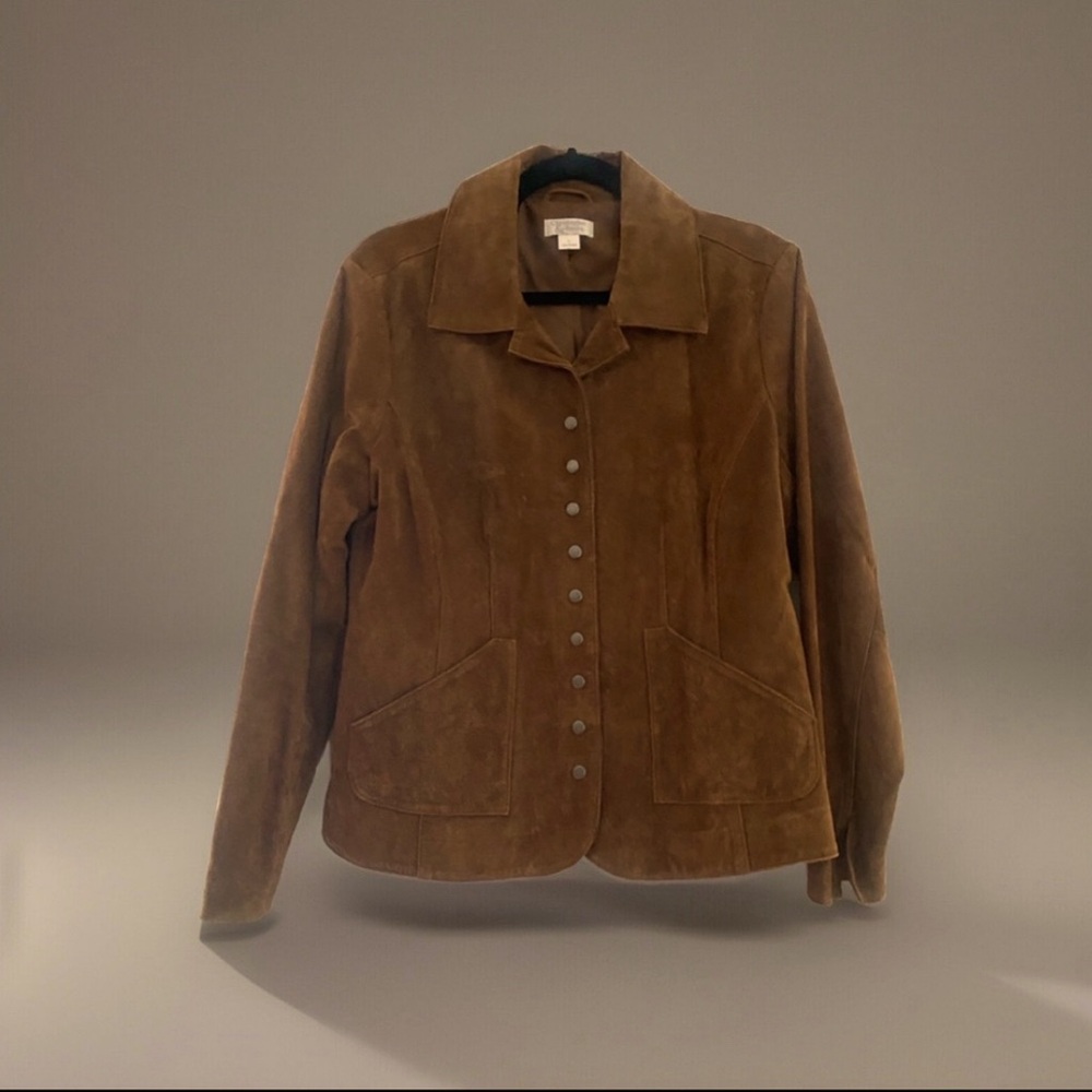 Christopher & Banks Brown Suede Jacket Women Large Lined Embroidered Details - Picture 2 of 12